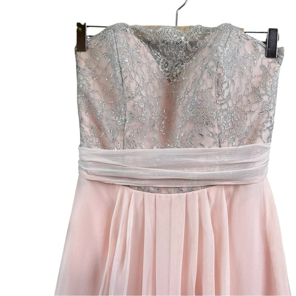 Alvina Valenta Maids Lace Strapless Long Formal Gown Dress Pink Silver Size 10 - Picture 3 of 10